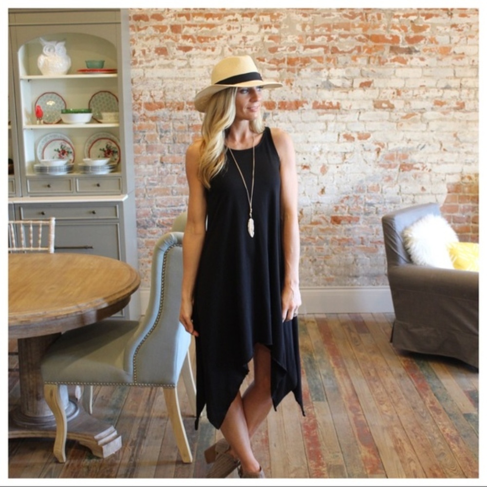 Black Asymmetrical Sleeveless Tank Dress